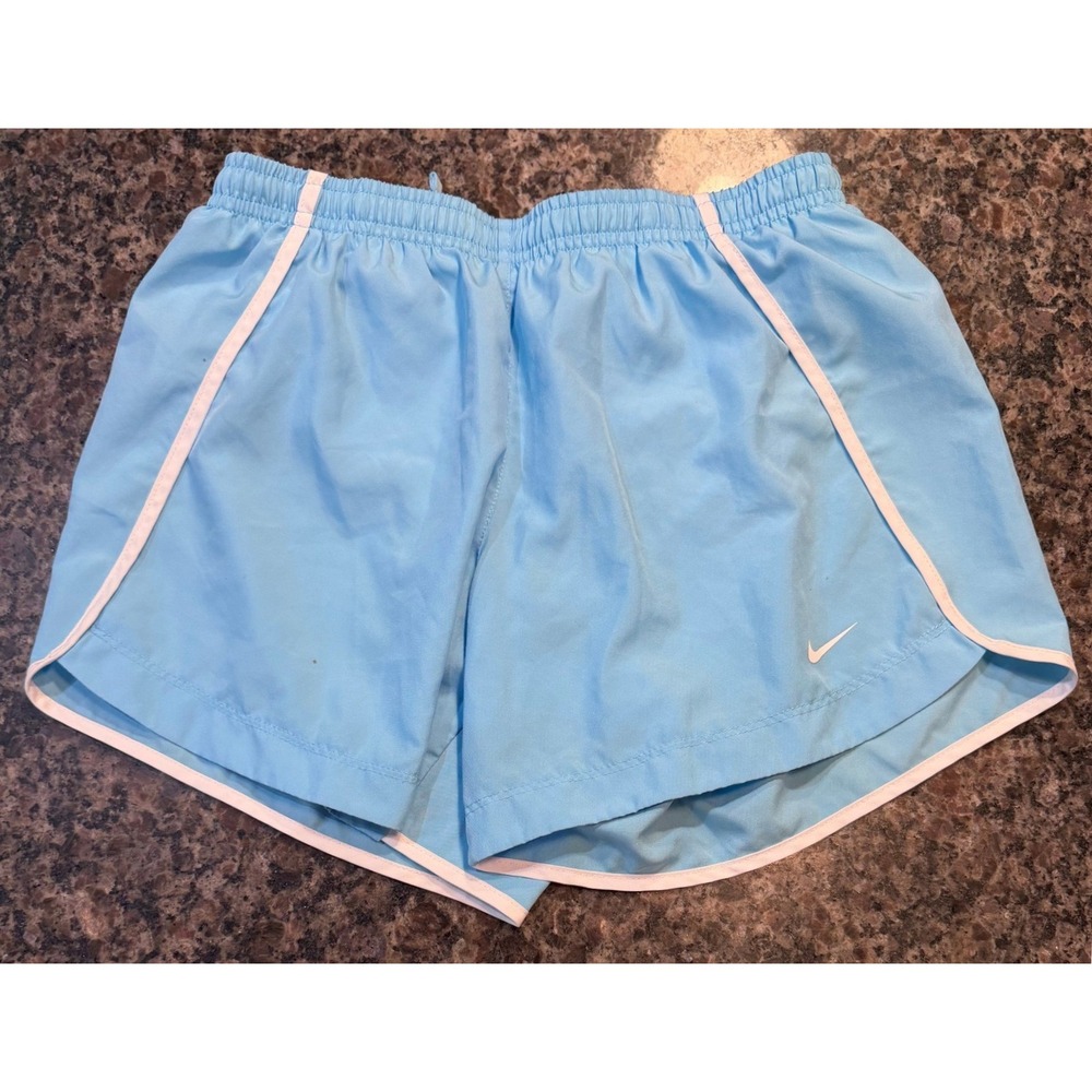 Nike Kids Dri-FIT Running Shorts‎ Light Blue White Trim Size Large L Athletic